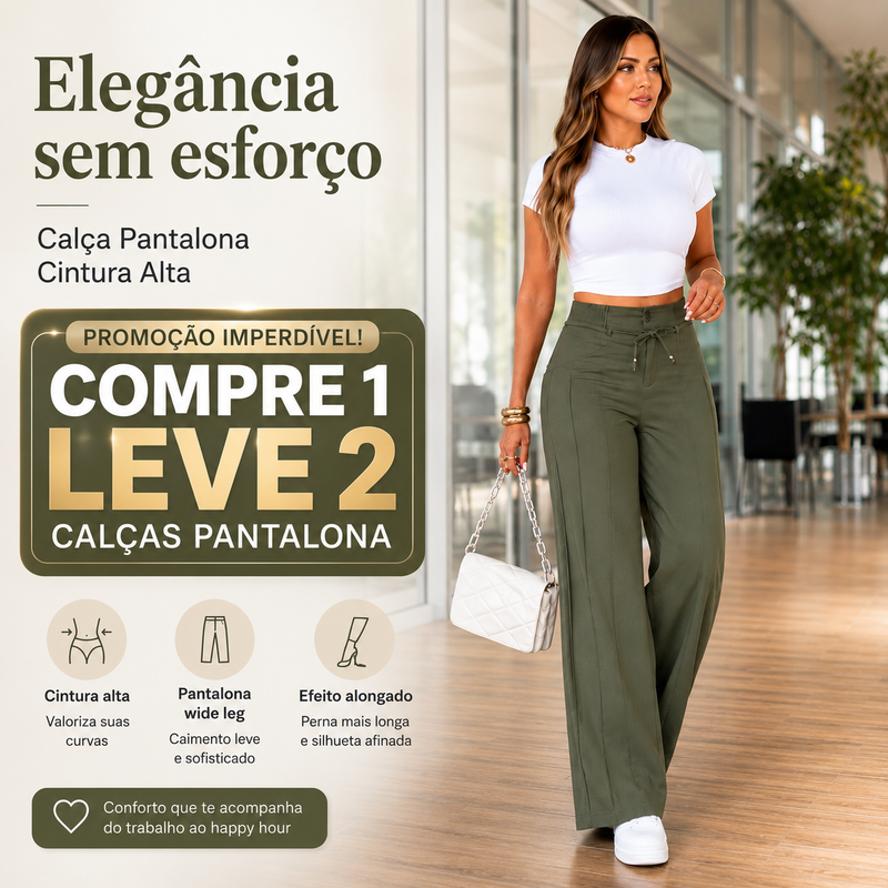 (Compre 1 e Leve 2) Calça Pantalona Julie em Malha de Seda Gelo e Poliéster