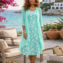 Conjunto Lavinia™ com Vestido Floral Charmoso e Cardigan Leve