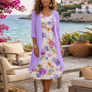 Conjunto Lavinia™ com Vestido Floral Charmoso e Cardigan Leve