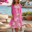 Conjunto Lavinia™ com Vestido Floral Charmoso e Cardigan Leve
