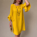 Vestido Lorena com Mangas Amplas em Babados e Caimento Fluido
