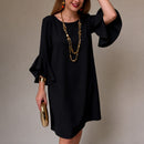 Vestido Lorena com Mangas Amplas em Babados e Caimento Fluido