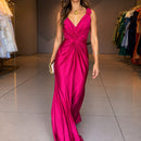 Vestido Celianne com Decote V e Drapeado Frontal