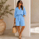 Conjunto Nalenne em Linho de Algodão com Camisa Ampla e Bermuda de Cós Ajustável